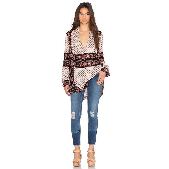 Free People Changing Times Printed Blouse Tea Combo XS - Picture 1 of 7